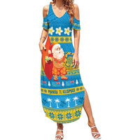 Tuvalu Christmas Family Matching Summer Maxi Dress and Hawaiian Shirt Cute Santa Manuia te Kilisimasi - Polynesian Pride
