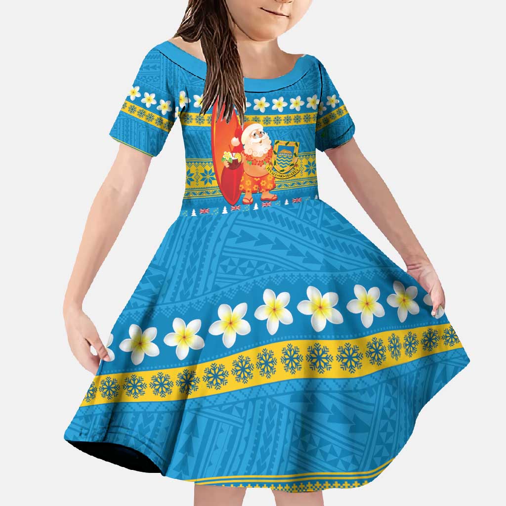 Tuvalu Christmas Family Matching Tank Maxi Dress and Hawaiian Shirt Cute Santa Manuia te Kilisimasi LT14 Daughter's Dress Blue - Polynesian Pride