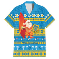 Tuvalu Christmas Family Matching Tank Maxi Dress and Hawaiian Shirt Cute Santa Manuia te Kilisimasi LT14 Dad's Shirt - Short Sleeve Blue - Polynesian Pride