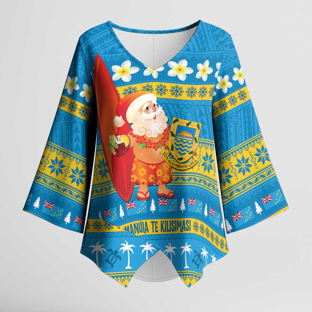 Tuvalu Christmas Kimono Sleeve Blouse Cute Santa Manuia te Kilisimasi LT14 Female Blue - Polynesian Pride