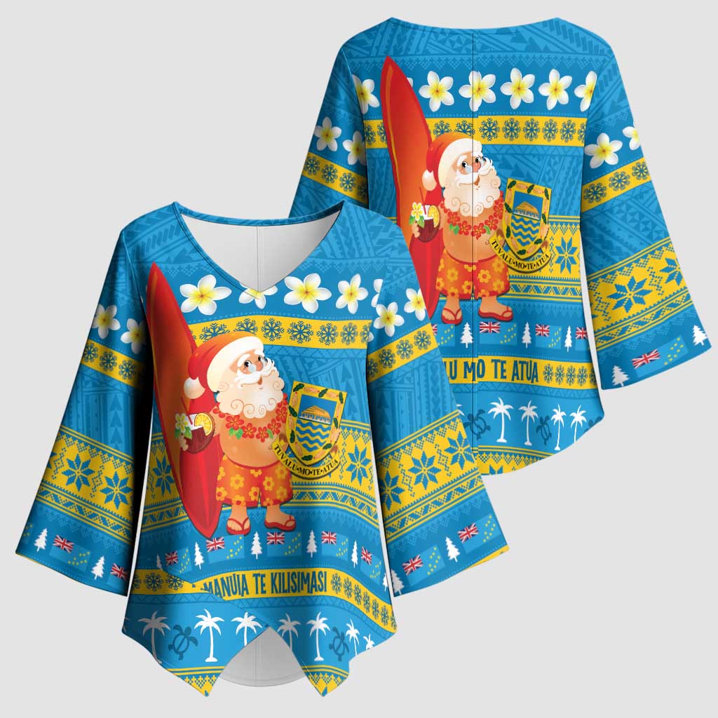 Tuvalu Christmas Kimono Sleeve Blouse Cute Santa Manuia te Kilisimasi LT14 - Polynesian Pride