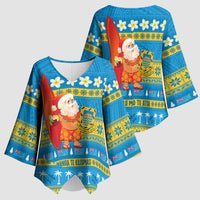 Tuvalu Christmas Kimono Sleeve Blouse Cute Santa Manuia te Kilisimasi LT14 - Polynesian Pride