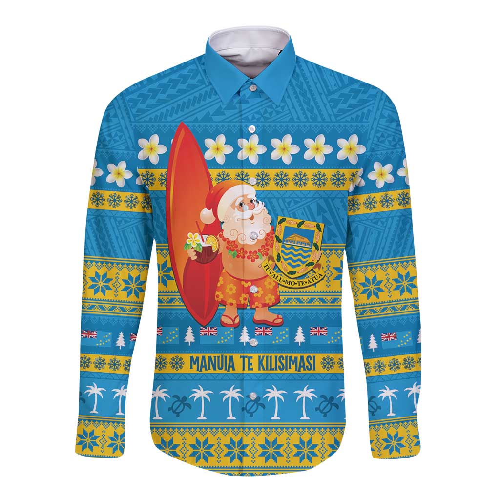 Tuvalu Christmas Long Sleeve Button Shirt Cute Santa Manuia te Kilisimasi - Polynesian Pride