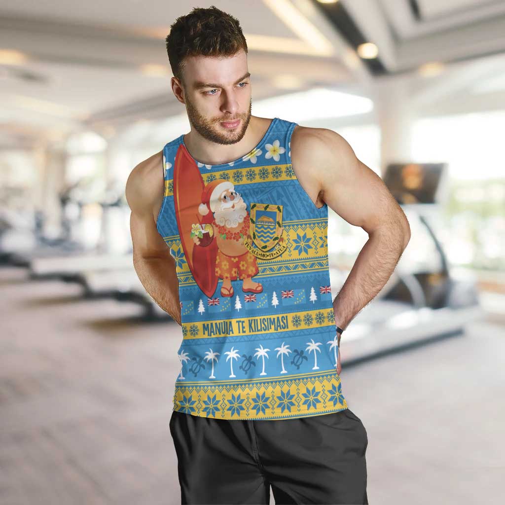 Tuvalu Christmas Men Tank Top Cute Santa Manuia te Kilisimasi LT14 Blue - Polynesian Pride