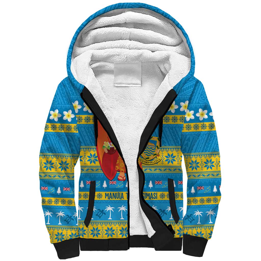Tuvalu Christmas Sherpa Hoodie Cute Santa Manuia te Kilisimasi LT14 Unisex Blue - Polynesian Pride