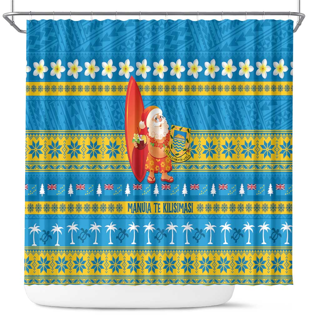 Tuvalu Christmas Shower Curtain Cute Santa Manuia te Kilisimasi LT14 Blue - Polynesian Pride