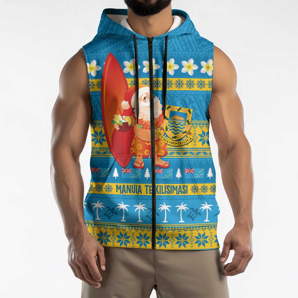 Tuvalu Christmas Sleeveless Zip Hoodie Cute Santa Manuia te Kilisimasi LT14 - Polynesian Pride