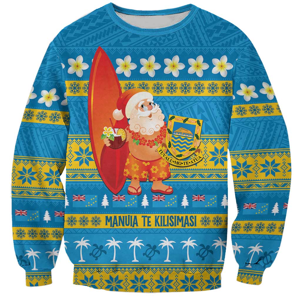 Tuvalu Christmas Sweatshirt Cute Santa Manuia te Kilisimasi LT14 Unisex Blue - Polynesian Pride