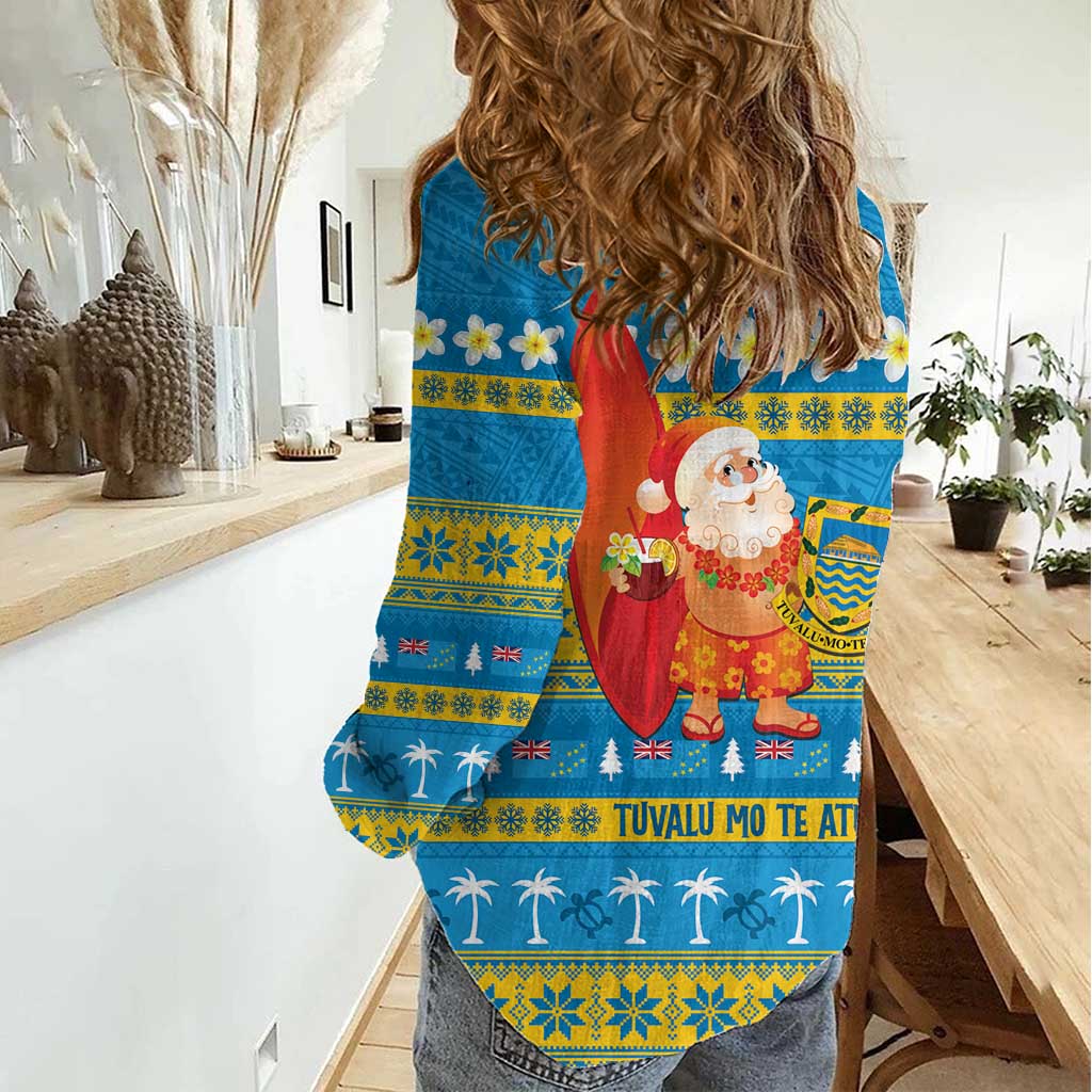Tuvalu Christmas Women Casual Shirt Cute Santa Manuia te Kilisimasi LT14 - Polynesian Pride