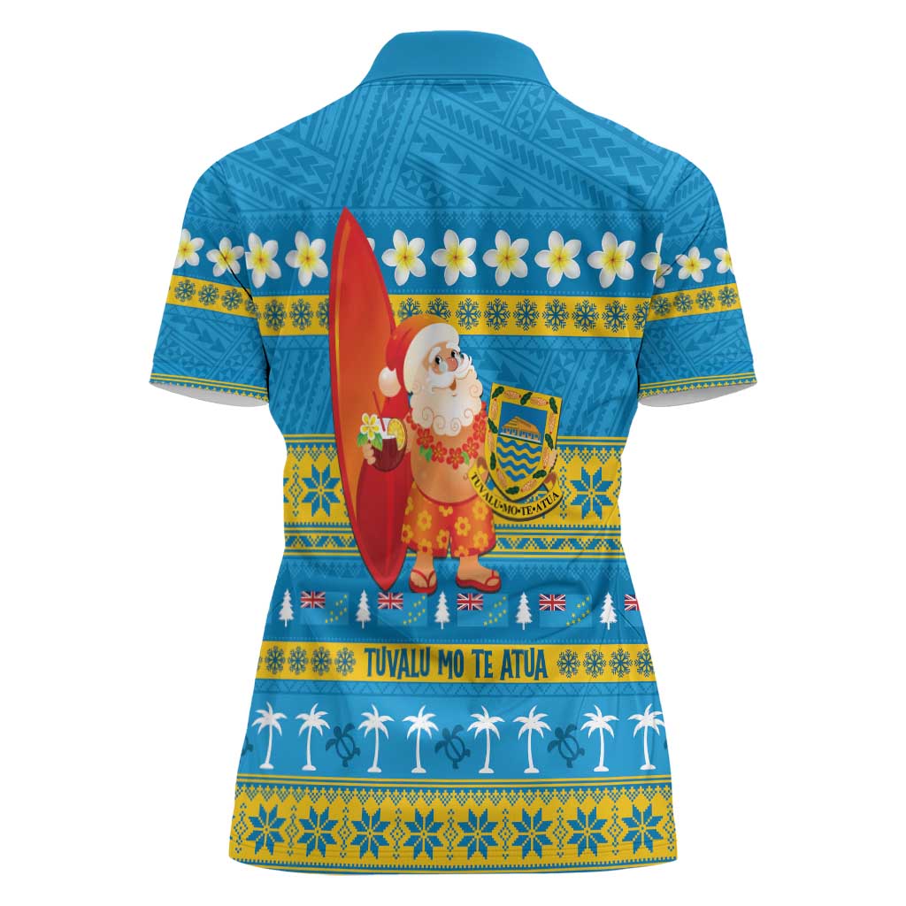 Tuvalu Christmas Women Polo Shirt Cute Santa Manuia te Kilisimasi - Polynesian Pride