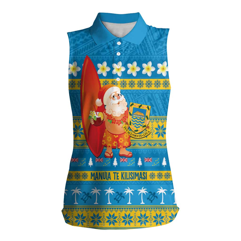 Tuvalu Christmas Women Sleeveless Polo Shirt Cute Santa Manuia te Kilisimasi - Polynesian Pride