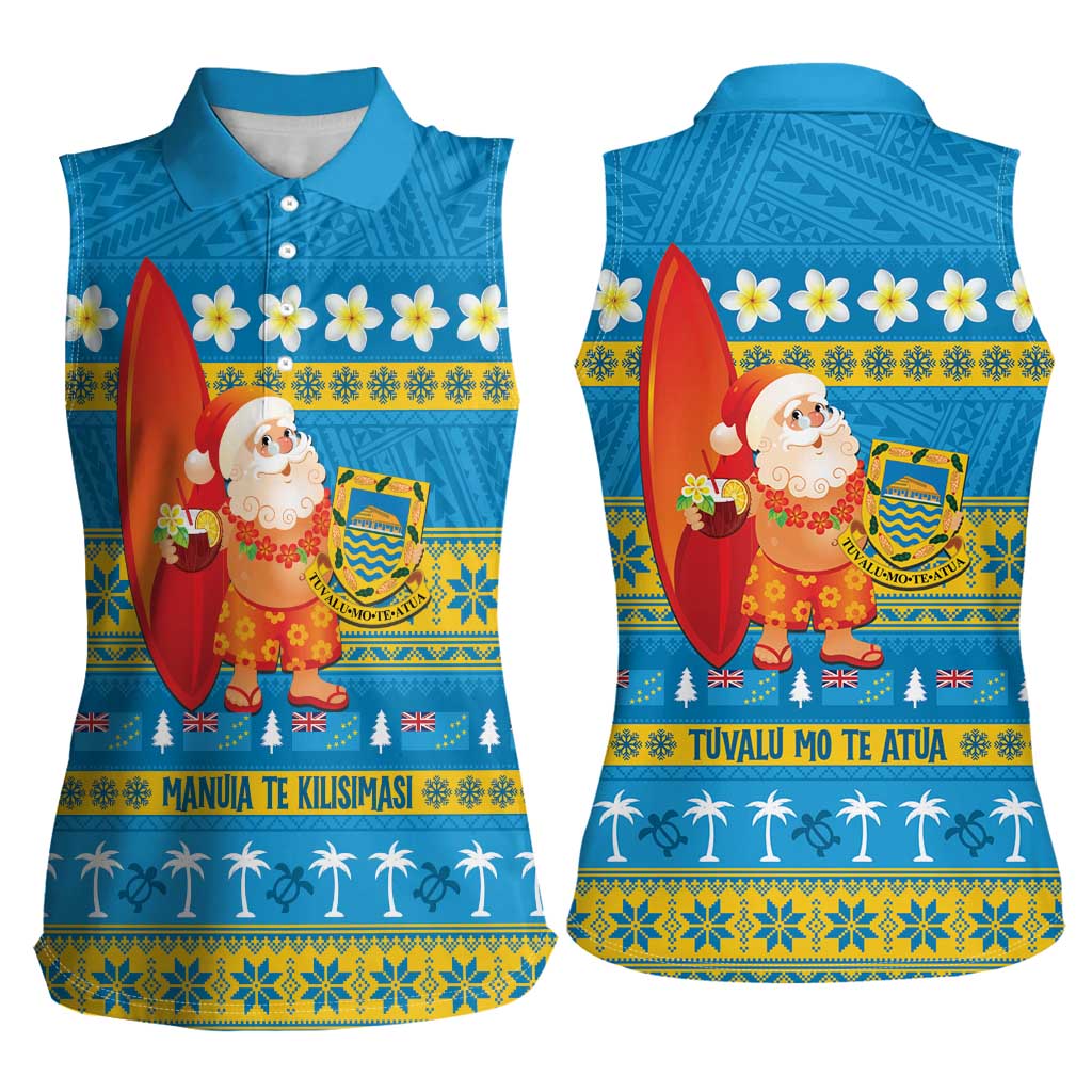 Tuvalu Christmas Women Sleeveless Polo Shirt Cute Santa Manuia te Kilisimasi - Polynesian Pride