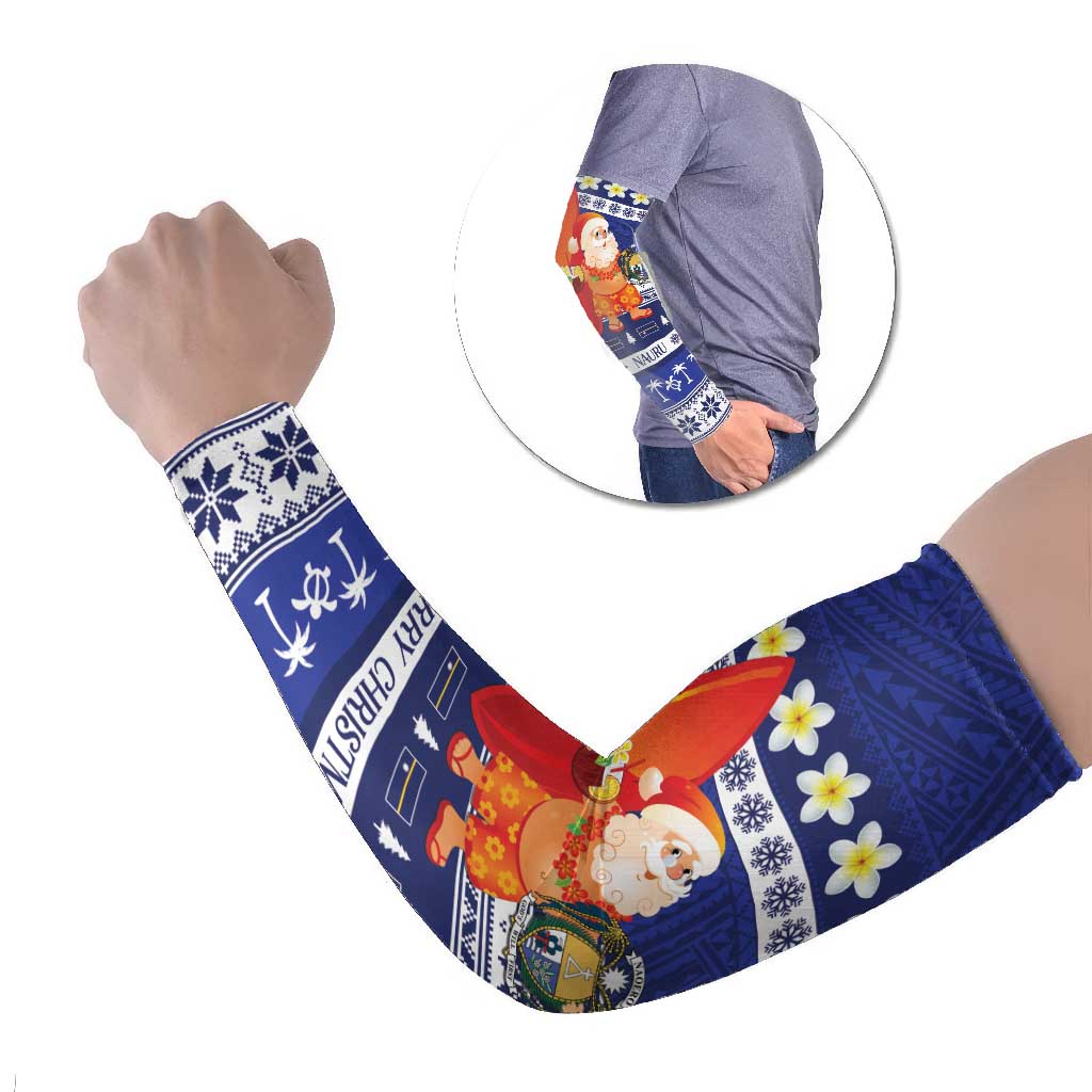 Nauru Christmas Arm Sleeves Cute Santa Coat Of Arms Merry Xmas LT14 Set of 2 Navy Blue - Polynesian Pride