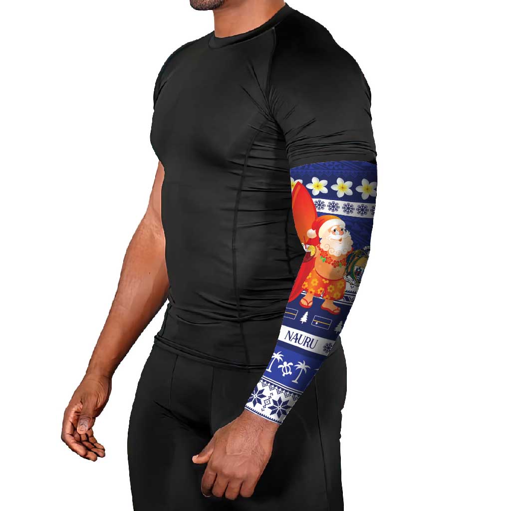 Nauru Christmas Arm Sleeves Cute Santa Coat Of Arms Merry Xmas LT14 - Polynesian Pride