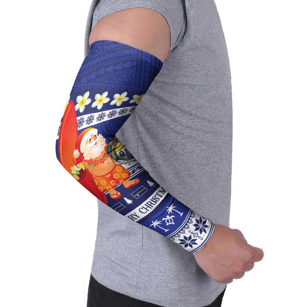Nauru Christmas Arm Sleeves Cute Santa Coat Of Arms Merry Xmas LT14 - Polynesian Pride