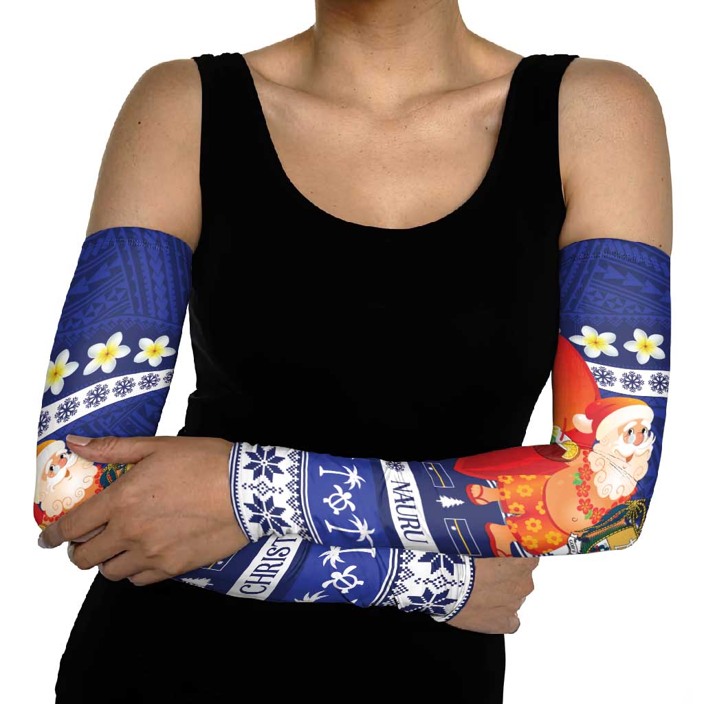 Nauru Christmas Arm Sleeves Cute Santa Coat Of Arms Merry Xmas LT14 - Polynesian Pride