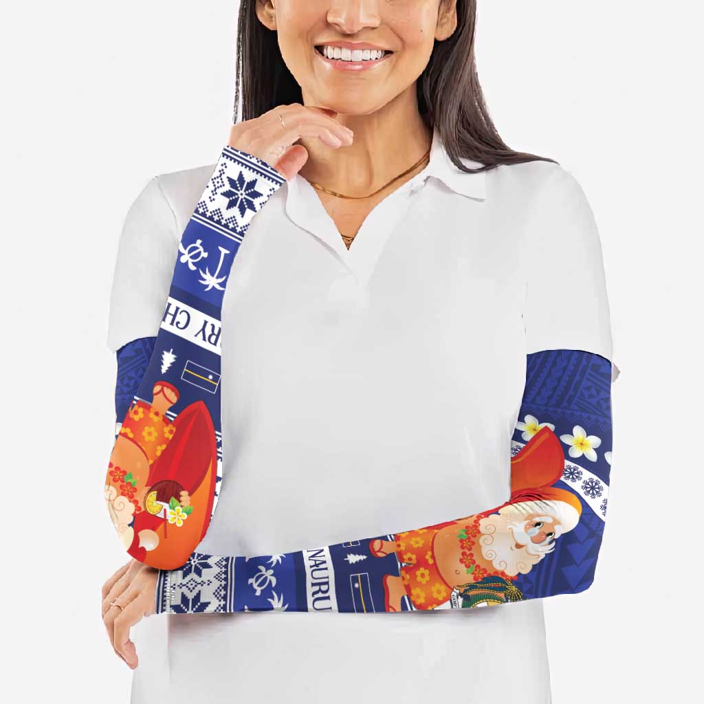 Nauru Christmas Arm Sleeves Cute Santa Coat Of Arms Merry Xmas LT14 - Polynesian Pride