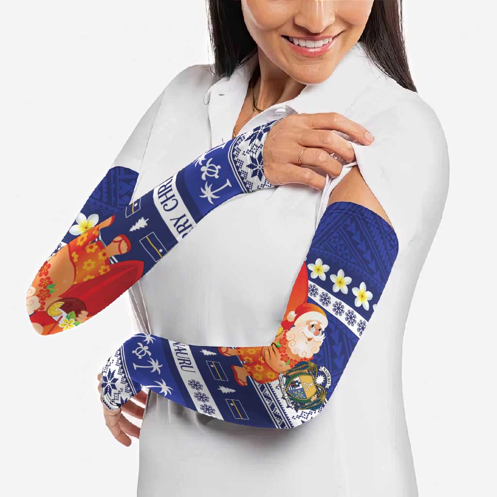 Nauru Christmas Arm Sleeves Cute Santa Coat Of Arms Merry Xmas LT14 - Polynesian Pride