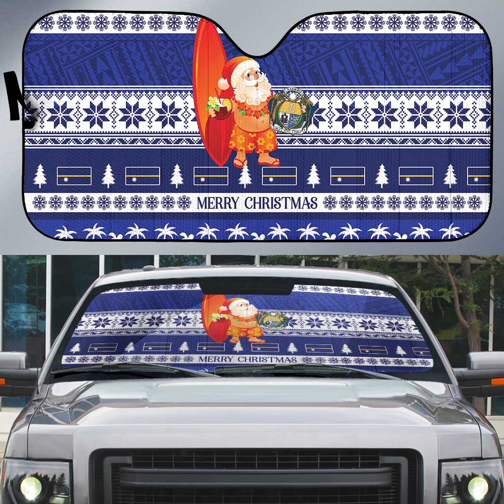 Nauru Christmas Auto Sun Shade Cute Santa Coat Of Arms Merry Xmas - Polynesian Pride