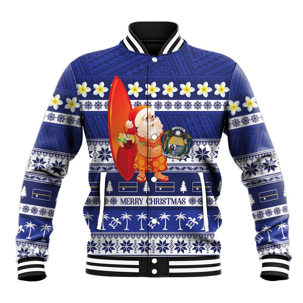 Nauru Christmas Baseball Jacket Cute Santa Coat Of Arms Merry Xmas LT14 Unisex Navy Blue - Polynesian Pride