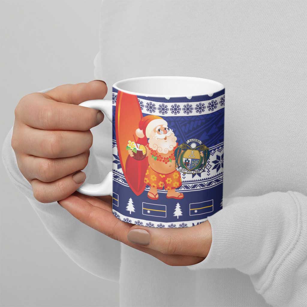 Nauru Christmas Ceramic Mug Cute Santa Coat Of Arms Merry Xmas - Polynesian Pride