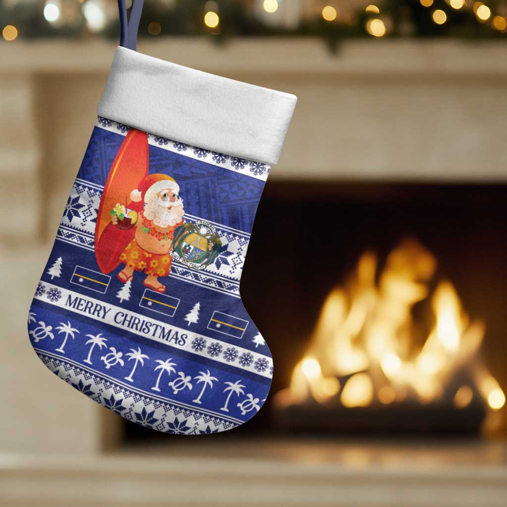 Nauru Christmas Stocking Cute Santa Coat Of Arms Merry Xmas LT14 Set of 2 Navy Blue - Polynesian Pride
