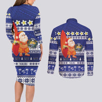 Nauru Christmas Couples Matching Long Sleeve Bodycon Dress and Long Sleeve Button Shirt Cute Santa Coat Of Arms Merry Xmas LT14 - Polynesian Pride