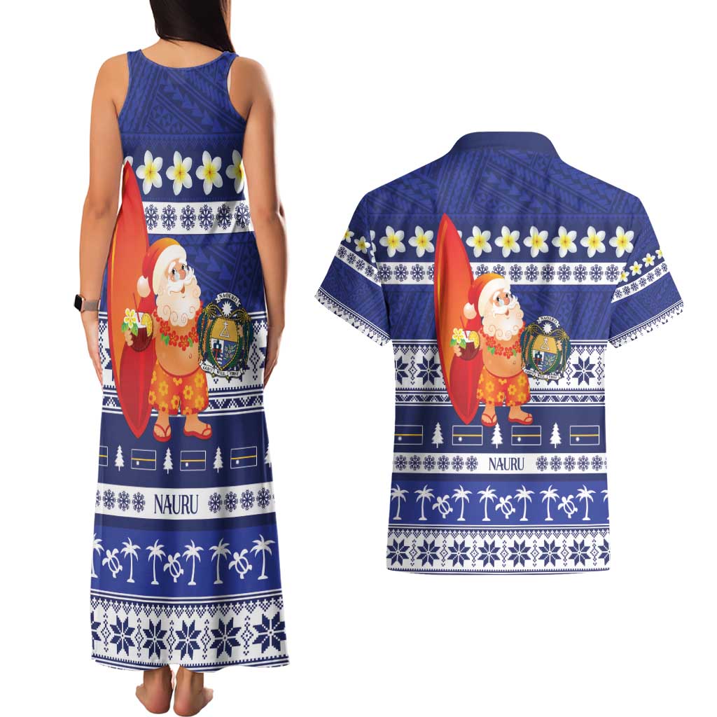 Nauru Christmas Couples Matching Tank Maxi Dress and Hawaiian Shirt Cute Santa Coat Of Arms Merry Xmas LT14 - Polynesian Pride