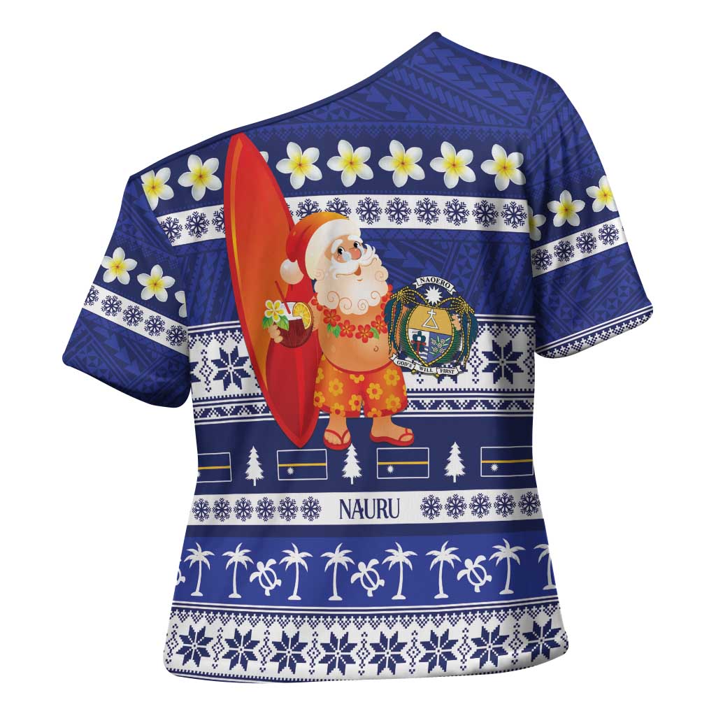 Nauru Christmas Cross Shoulder Shirt Cute Santa Coat Of Arms Merry Xmas LT14 - Polynesian Pride