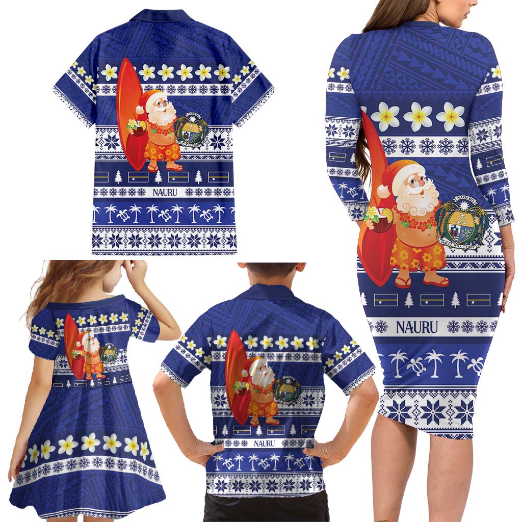 Nauru Christmas Family Matching Long Sleeve Bodycon Dress and Hawaiian Shirt Cute Santa Coat Of Arms Merry Xmas LT14 - Polynesian Pride