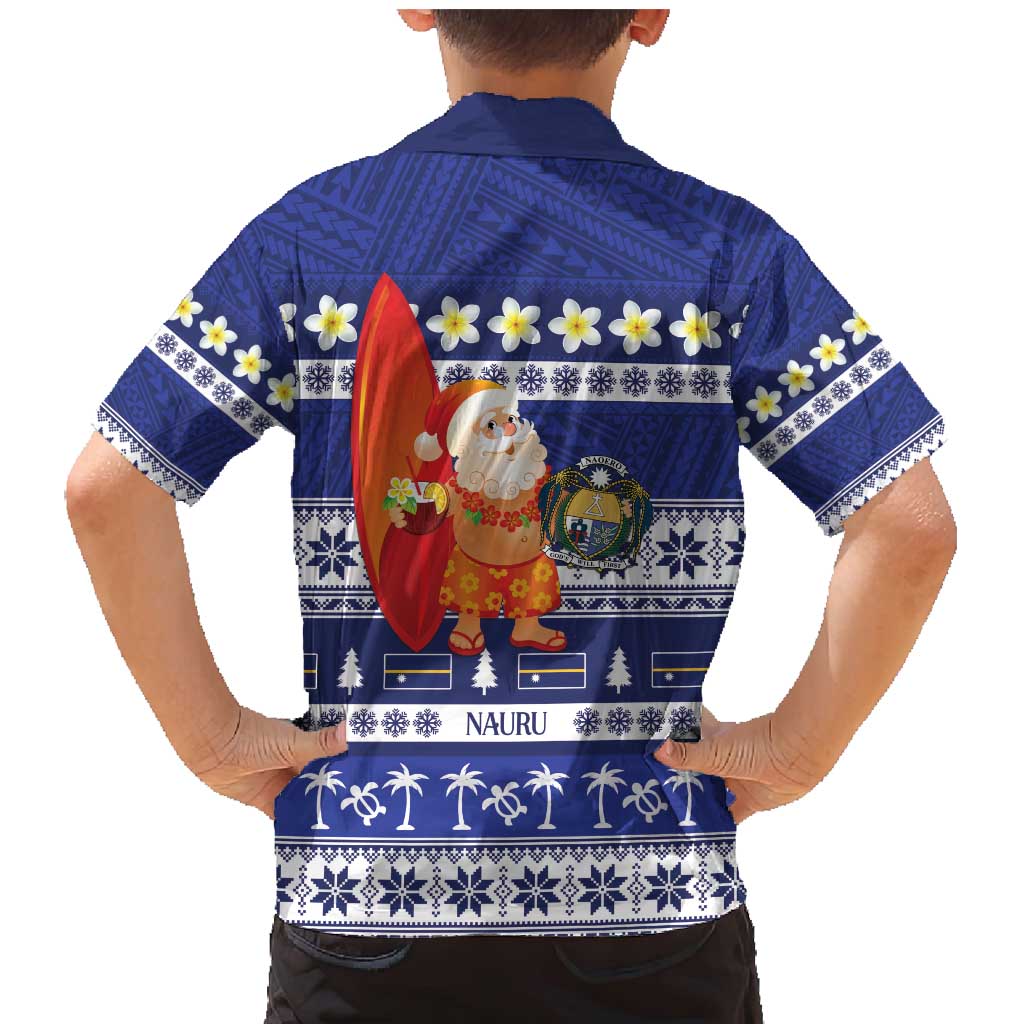 Nauru Christmas Family Matching Mermaid Dress and Hawaiian Shirt Cute Santa Coat Of Arms Merry Xmas LT14 - Polynesian Pride