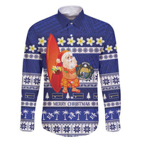 Nauru Christmas Family Matching Mermaid Dress and Hawaiian Shirt Cute Santa Coat Of Arms Merry Xmas LT14 Dad's Shirt - Long Sleeve Navy Blue - Polynesian Pride