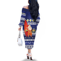Nauru Christmas Family Matching Off The Shoulder Long Sleeve Dress and Hawaiian Shirt Cute Santa Coat Of Arms Merry Xmas LT14 - Polynesian Pride