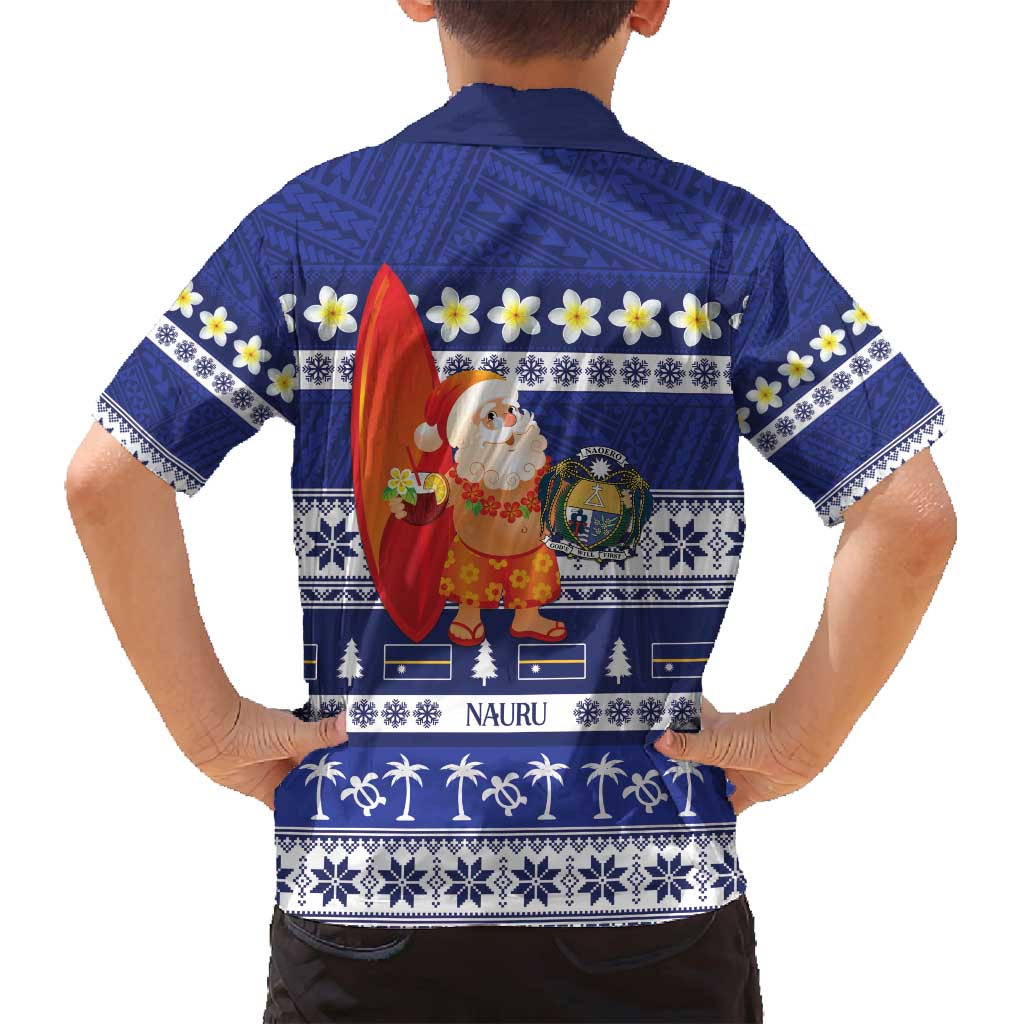 Nauru Christmas Family Matching Off Shoulder Maxi Dress and Hawaiian Shirt Cute Santa Coat Of Arms Merry Xmas - Polynesian Pride