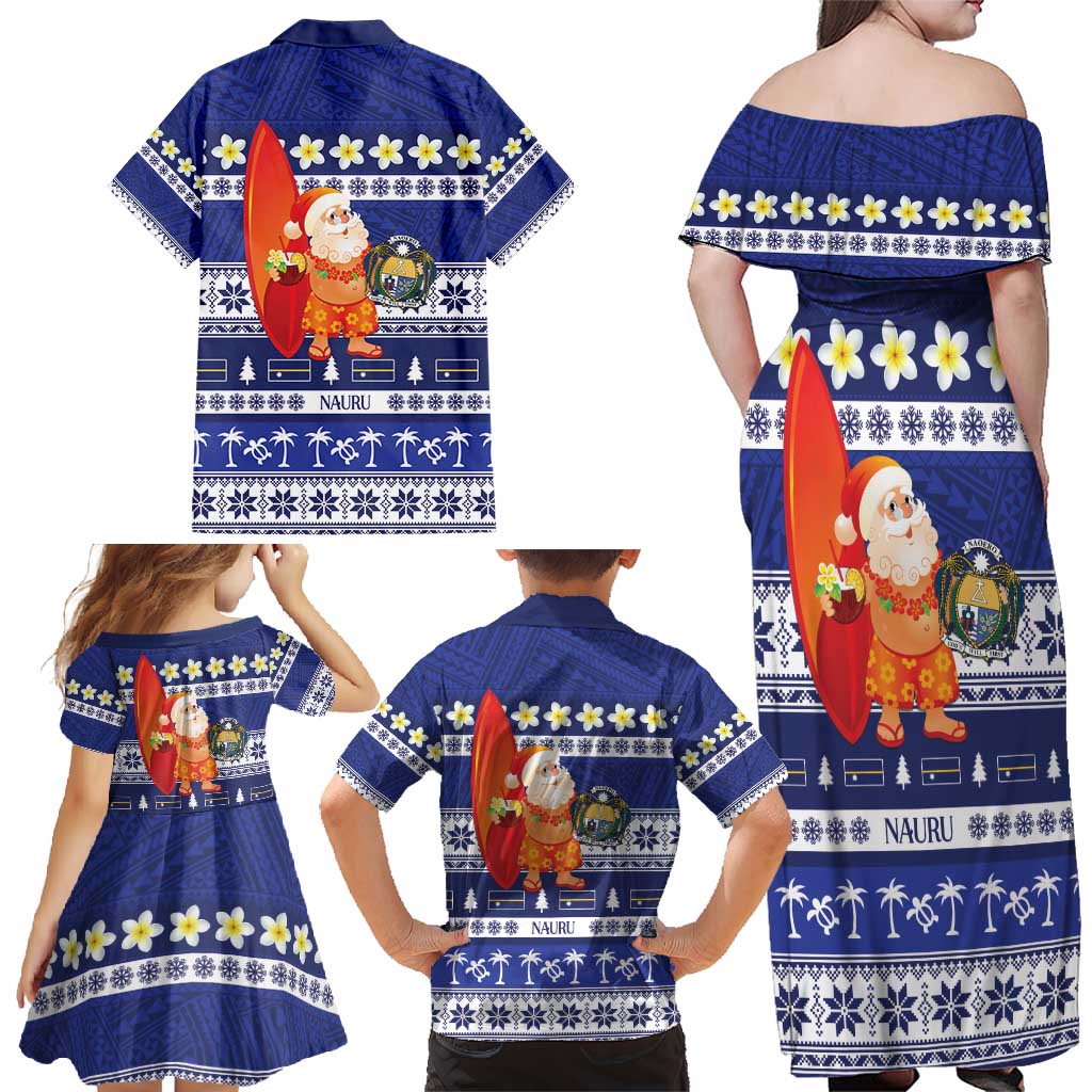 Nauru Christmas Family Matching Off Shoulder Maxi Dress and Hawaiian Shirt Cute Santa Coat Of Arms Merry Xmas - Polynesian Pride