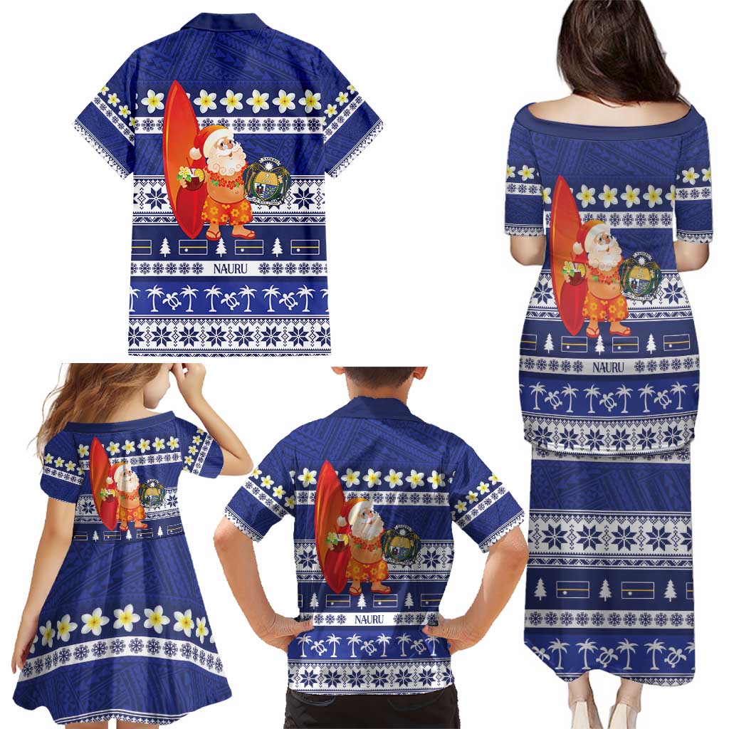 Nauru Christmas Family Matching Puletasi and Hawaiian Shirt Cute Santa Coat Of Arms Merry Xmas LT14 - Polynesian Pride