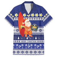 Nauru Christmas Family Matching Short Sleeve Bodycon Dress and Hawaiian Shirt Cute Santa Coat Of Arms Merry Xmas LT14 Dad's Shirt - Short Sleeve Navy Blue - Polynesian Pride