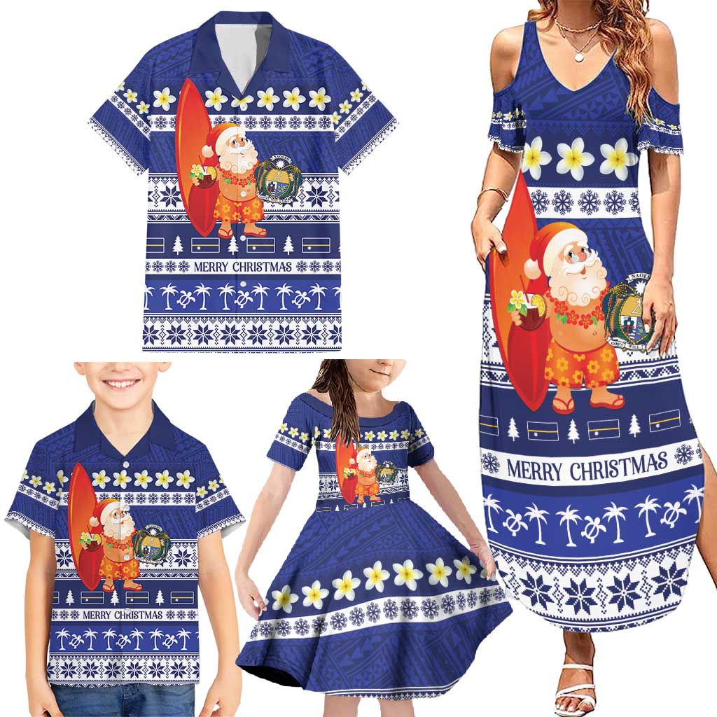 Nauru Christmas Family Matching Summer Maxi Dress and Hawaiian Shirt Cute Santa Coat Of Arms Merry Xmas - Polynesian Pride