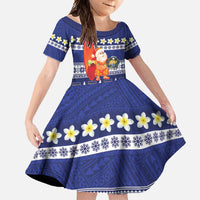 Nauru Christmas Family Matching Tank Maxi Dress and Hawaiian Shirt Cute Santa Coat Of Arms Merry Xmas LT14 Daughter's Dress Navy Blue - Polynesian Pride