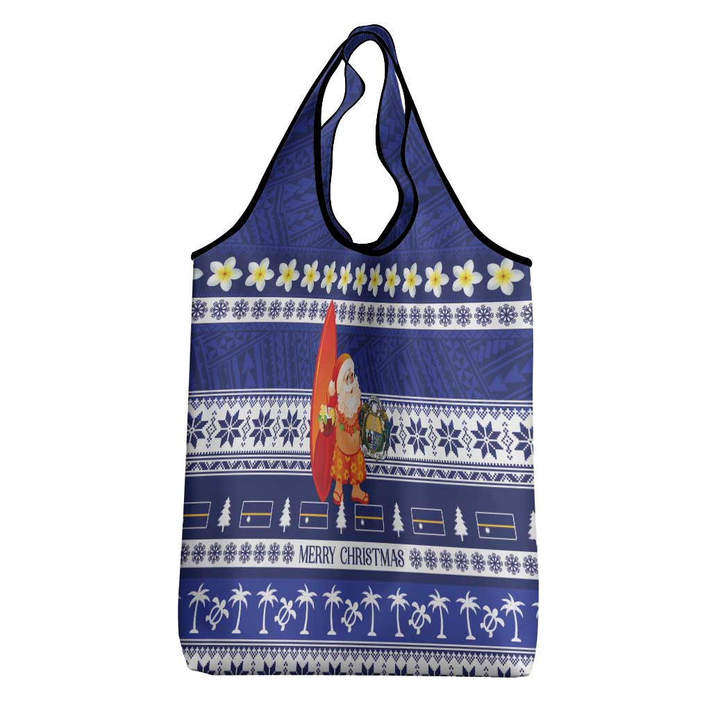 Nauru Christmas Grocery Bag Cute Santa Coat Of Arms Merry Xmas - Polynesian Pride
