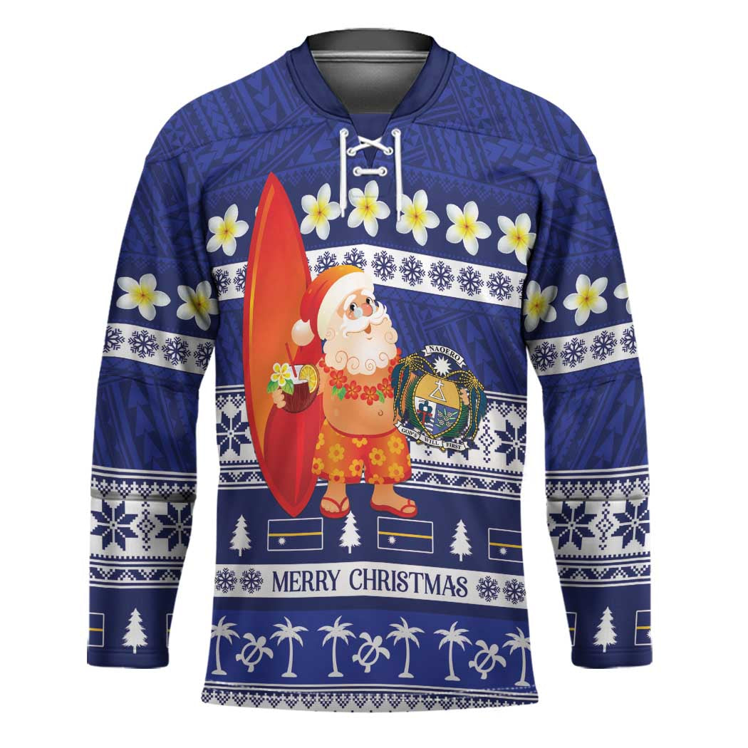 Nauru Christmas Hockey Jersey Cute Santa Coat Of Arms Merry Xmas - Polynesian Pride
