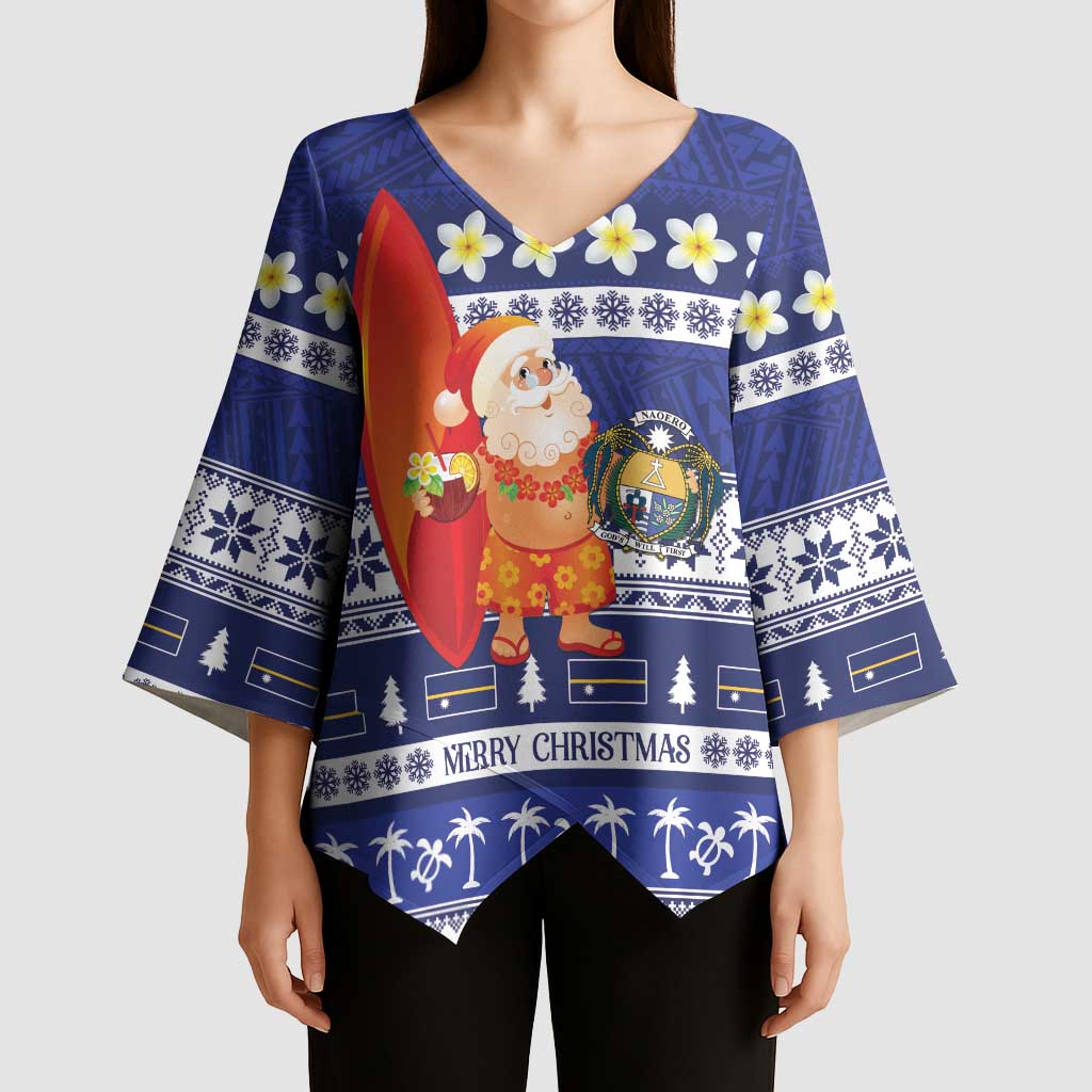 Nauru Christmas Kimono Sleeve Blouse Cute Santa Coat Of Arms Merry Xmas LT14 - Polynesian Pride