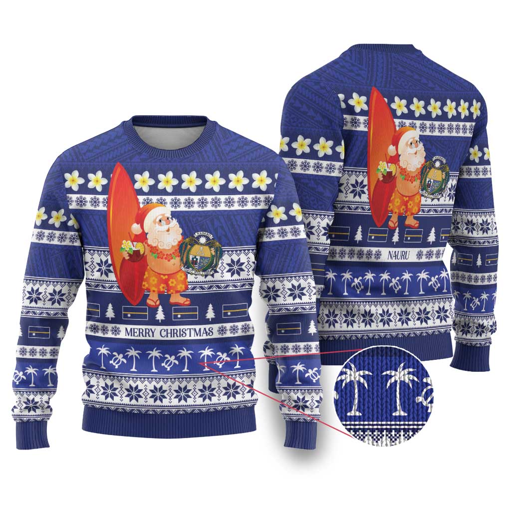 Nauru Christmas Ugly Christmas Sweater Cute Santa Coat Of Arms Merry Xmas - Polynesian Pride