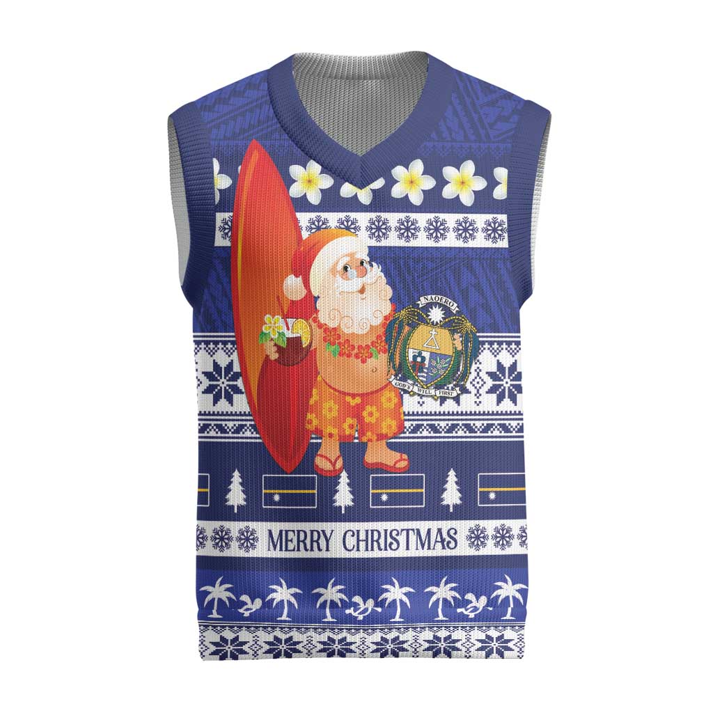 Nauru Christmas Knitted V-Neck Vest Cute Santa Coat Of Arms Merry Xmas - Polynesian Pride