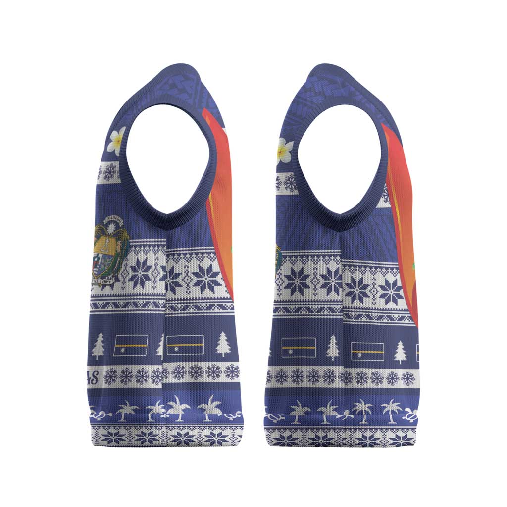 Nauru Christmas Knitted V-Neck Vest Cute Santa Coat Of Arms Merry Xmas LT14 - Polynesian Pride