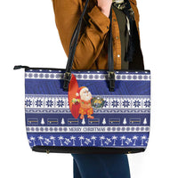 Nauru Christmas Leather Tote Bag Cute Santa Coat Of Arms Merry Xmas LT14 - Polynesian Pride