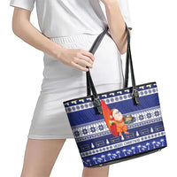 Nauru Christmas Leather Tote Bag Cute Santa Coat Of Arms Merry Xmas LT14 - Polynesian Pride