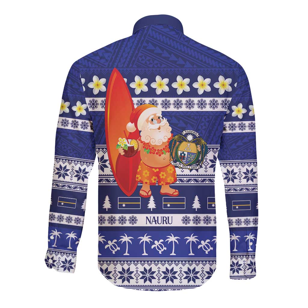 Nauru Christmas Long Sleeve Button Shirt Cute Santa Coat Of Arms Merry Xmas LT14 - Polynesian Pride