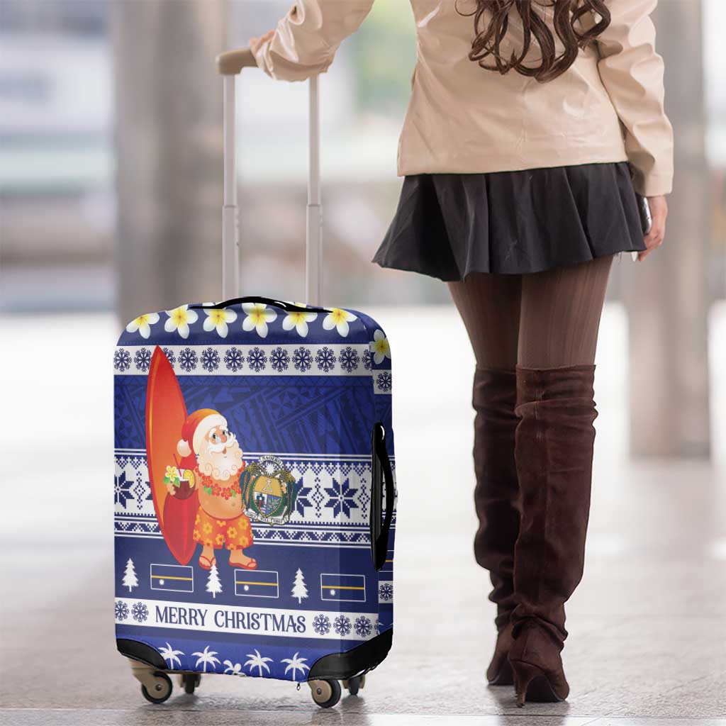 Nauru Christmas Luggage Cover Cute Santa Coat Of Arms Merry Xmas LT14 - Polynesian Pride