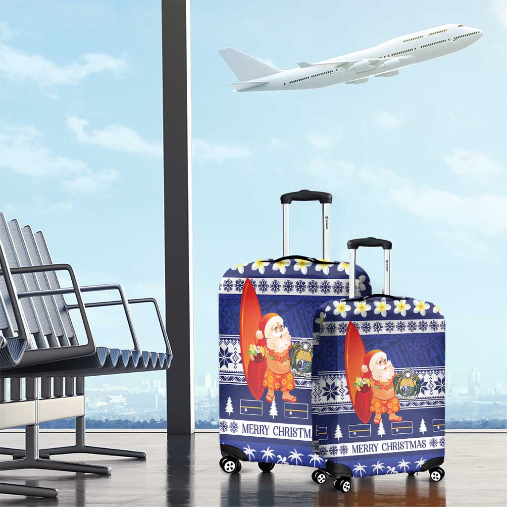 Nauru Christmas Luggage Cover Cute Santa Coat Of Arms Merry Xmas LT14 - Polynesian Pride